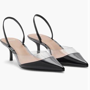 SOLD Mango vinyl panel kitten pointy toe flats 37 6.5 black